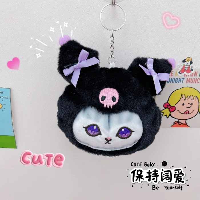 Hellokitty bonito moeda carteira chaveiro pingente criativo de pelúcia casal mochila pequena decoração pendurada kuromi anime chaveiro