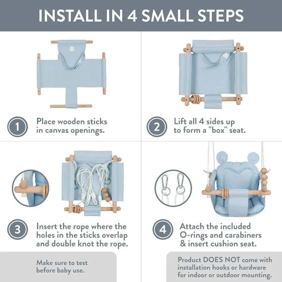 Babyschommel Lichtblauw Binnen Buiten Draagbare Hangstoel voor Baby's Peuters 6 Maanden - 4 Jaar Katoenen Canvas Beukenhout Fra