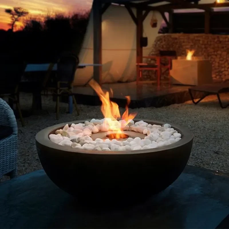 700mm Round Fire Pit Wood Gas Alcohol Stove Outdoor Patio Heater Imported Glass Pebbles Garden Camping Fireplace Accessories