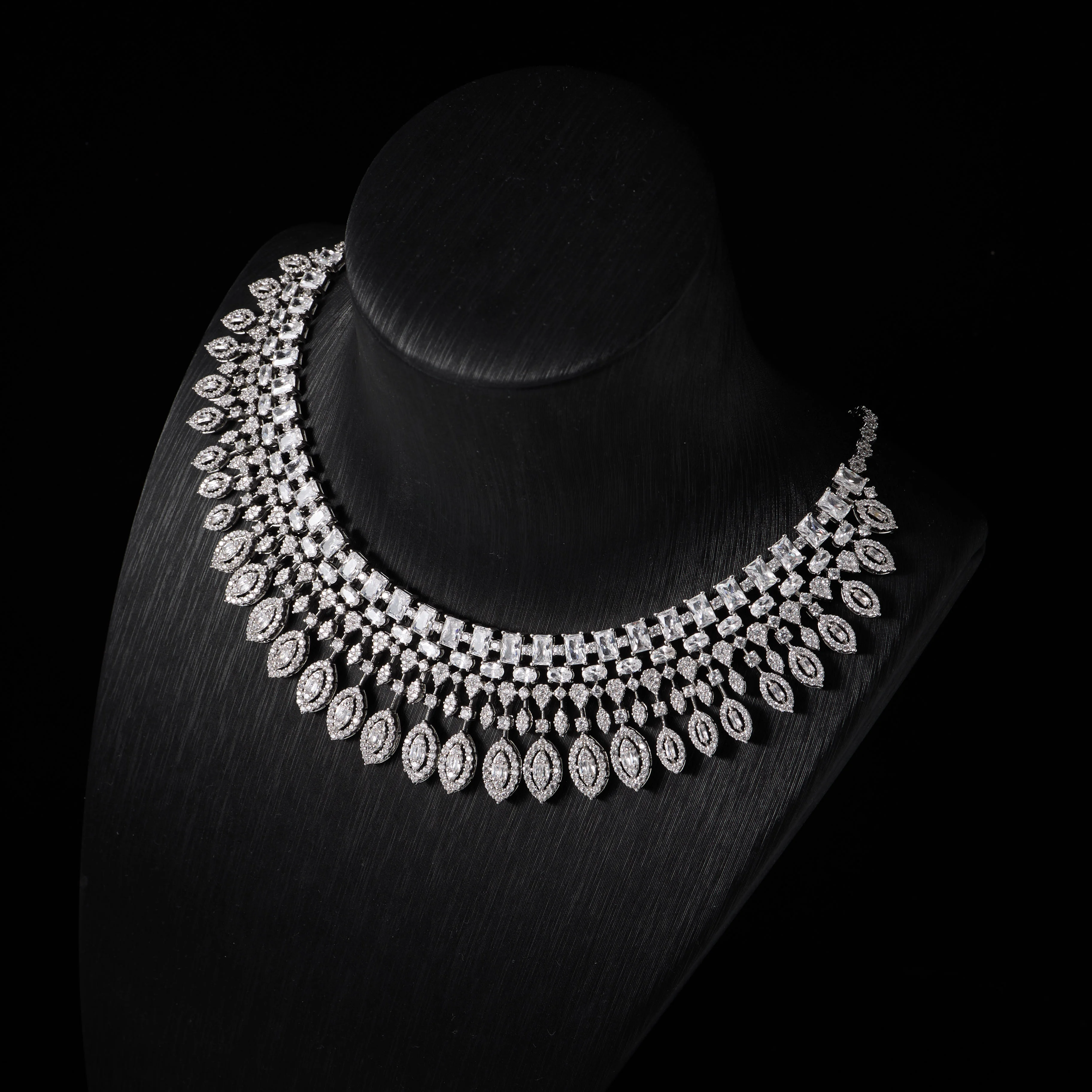 00091 Dubai Middle East Style 4Pcs Bridal Jewelry Set  Full Cubic Zirconia Necklace Earrings Bracelet Ring for Wedding Party
