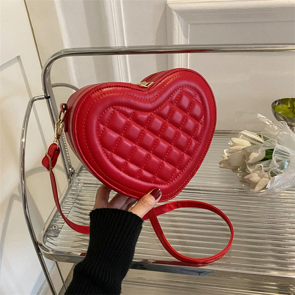 Luxury Love Shaped Fashion Small Crossbody Bags Rhombic Pattern PU Women Sling Purse Red Peach Heart Mini Phone Bag Shoulder Bag