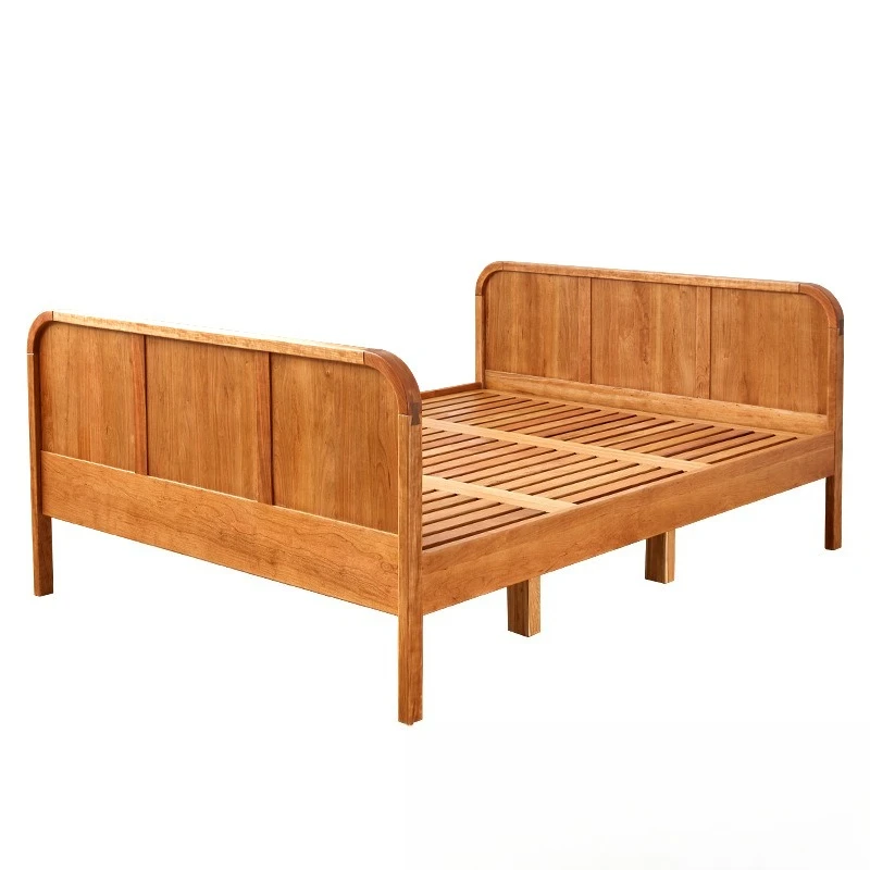 

All solid wood bed small apartment cherry wood log wind 1.5m/1.2m children's bed, simple baby bed with guardrail