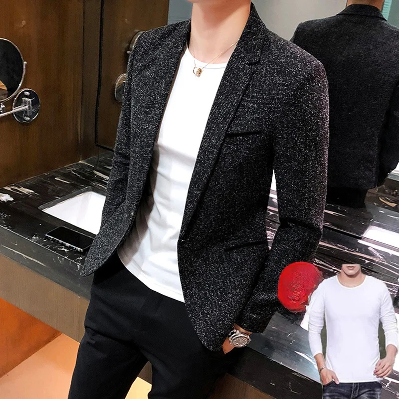 

Весенний мужской стильный повседневный приталенный молодежный пиджак-жакет в корейском стиле с одной пуговицей
