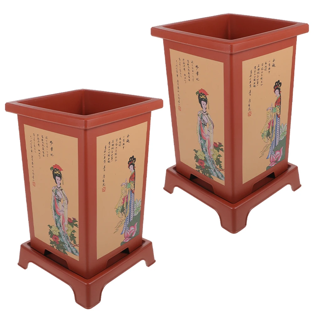 

2 Sets Imitation Purple Sand Flowerpot Orchid Planter Pots Indoor Garden Chinese Resin Practical Use Household Plants Spring