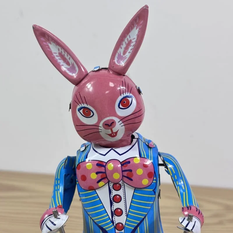 Jouet mécanique de collection classique, rétro, horlogerie, lapin heureux, liquimanquer, métal, marche, 18 tambour de jeu, robot lapin