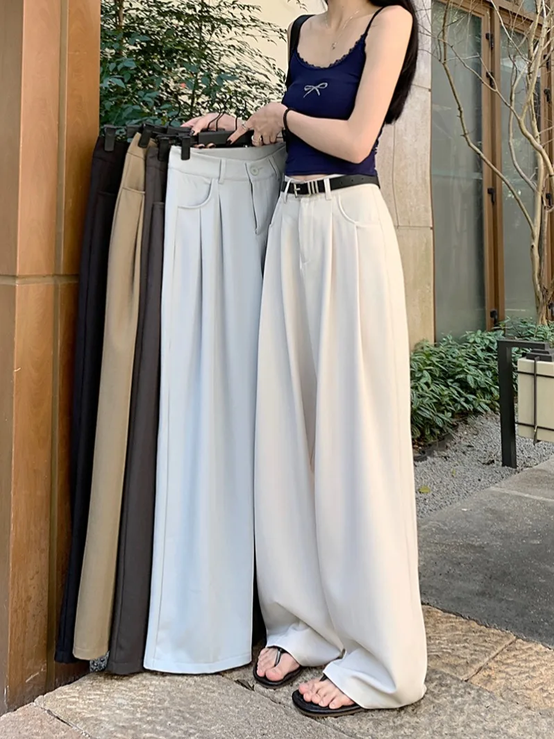 

White Haute Couture Suit Pants For Women 2024 Summer High Waisted Loose Straight Tube Draped Wide Leg Pants