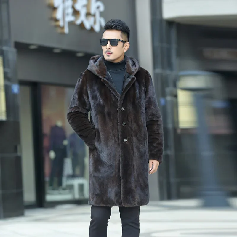 Luxury Men's Winter Top Coat Faux Fur Hooded Warm Simple Comfortable Casual Design Fashion Advanced Soft Niche Versatile Skinny