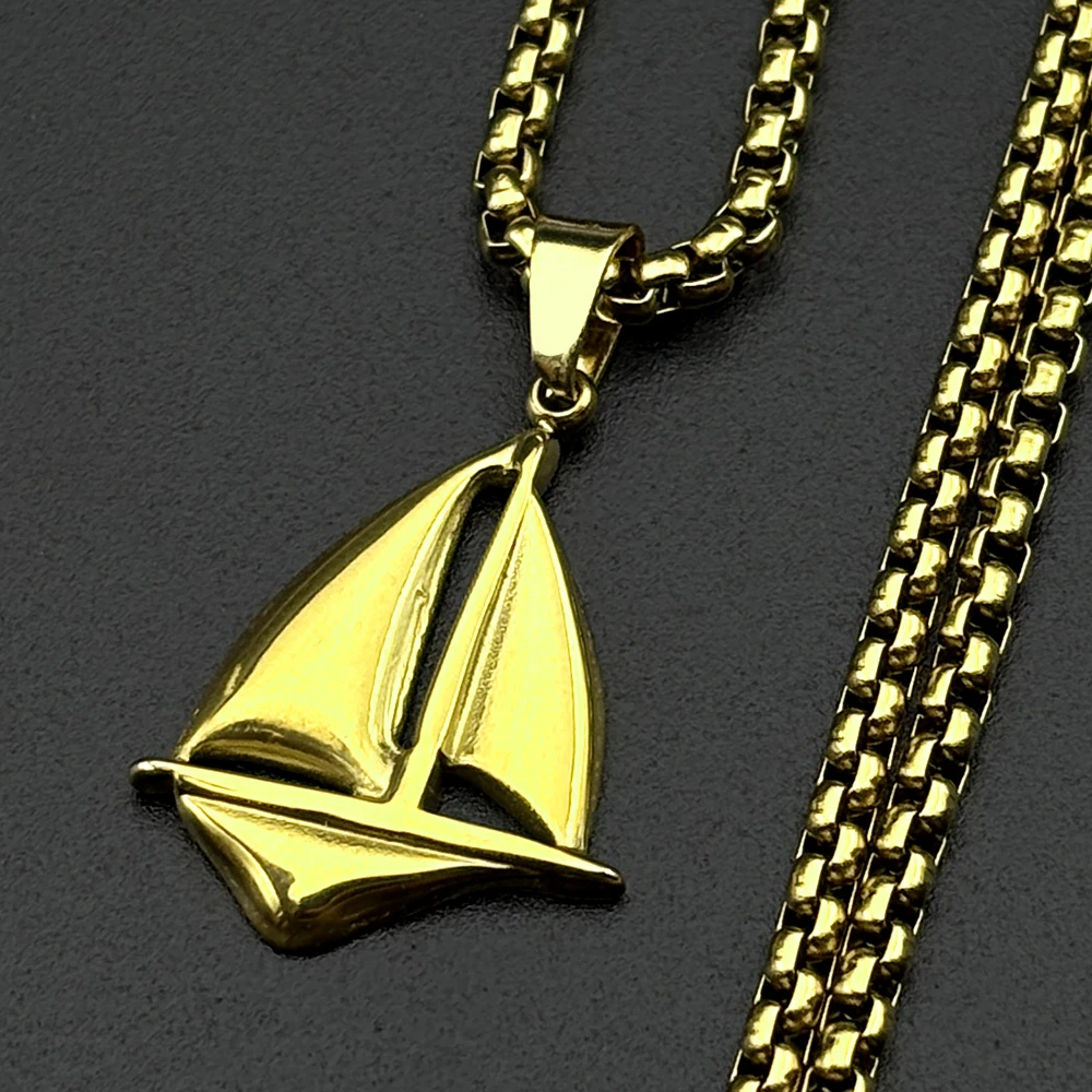 Navigation Sailing Ocean Chain For Women Men Stainless Steel Gold Color Male Hiphop Summer Sports Necklace Jewelry Gifts