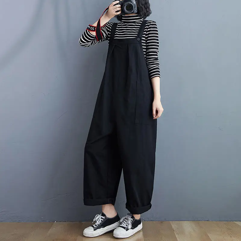 Jumpsuits Women Solid Pockets Loose Daily Korean Style All-match Cozy Popular Streetwear Harajuku High Waist New Arrival Female