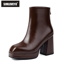 SIMLOVEYO 2024 Classic Ankle Boots Block Heels Big Size 47 48 US17 Fashion Black Apricot Round Toe 9.5CM
