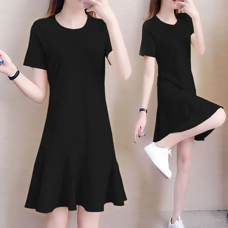 Été 2025 polyvalent grande taille ort Sve t-shirt Dr femmes Hong Kong Sle Polyester fibre taille cintrée pièce unique