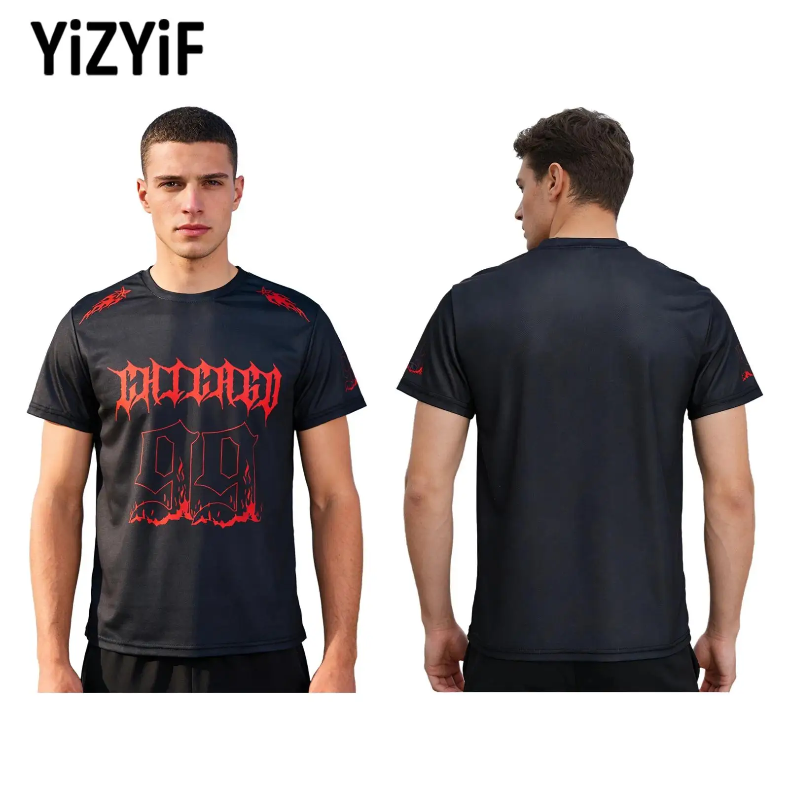 

Men Basketball Training Jersey Number Graphic Short Sleeve Contrast Trim Quick Dry Athletic Tee Sports Workout Activewear