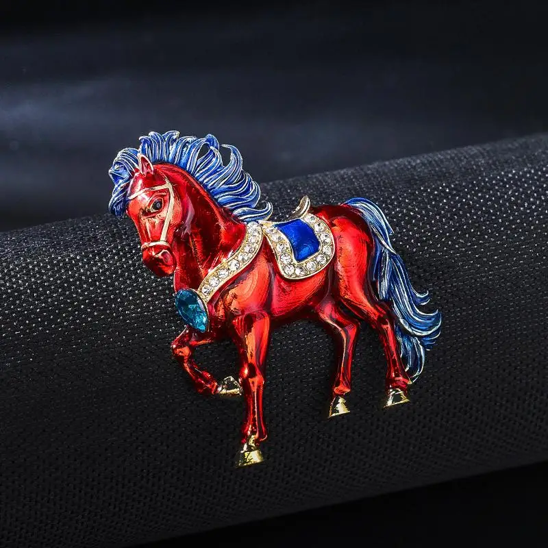 Exquisite Rhinestone Running Horse Brooches For Women Men 4-color Enamel Animal Brooch Pins Year Of The Horse Party Jewelry Gift