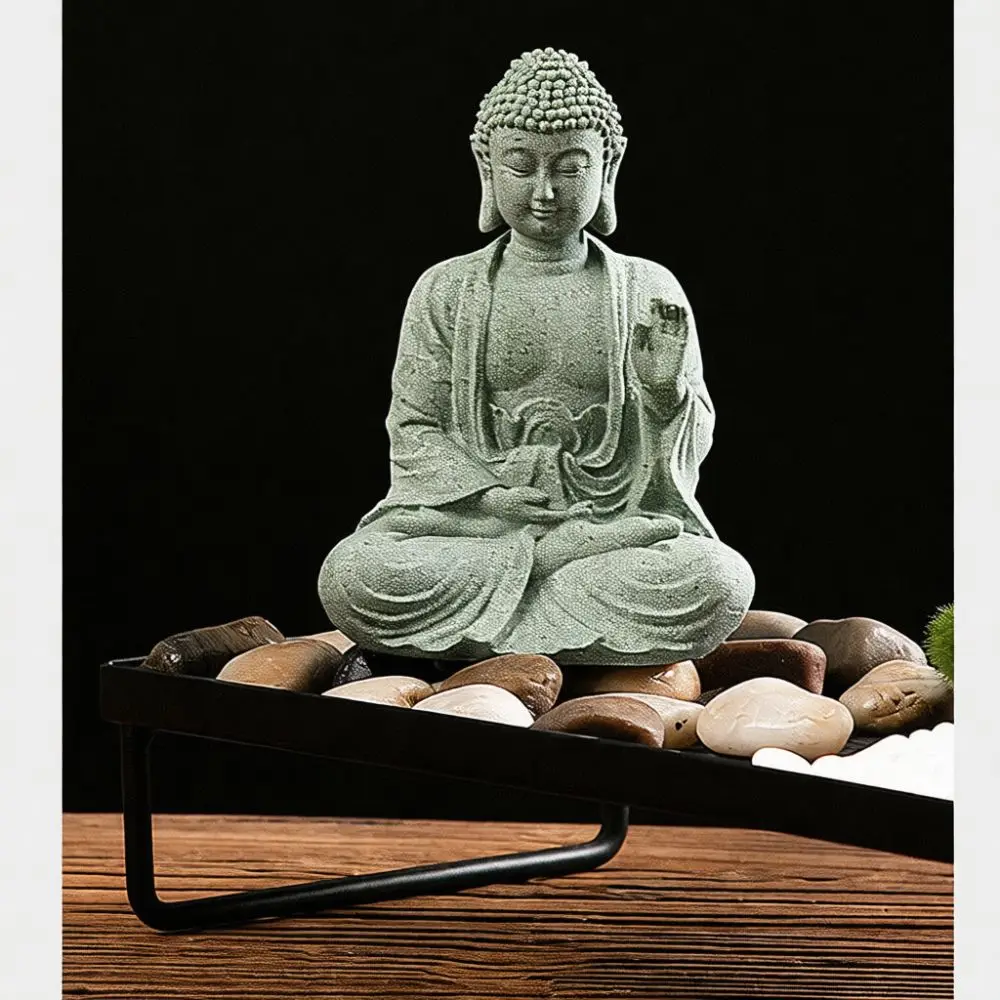 Sandstone Buddha Statue Zen Ornament Home Decor For Aquarium Landscape Office Desktop Creative Traditional Crafts