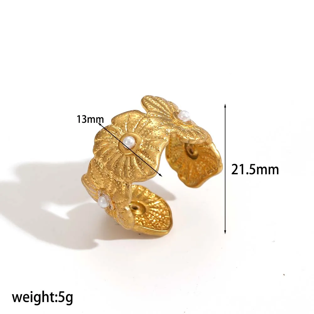 316L Edelstahl-Blumenringe 18K vergoldet Wasserdichter offener Ring Eleganter Schmuck für Damen Geschenk – Detail 8