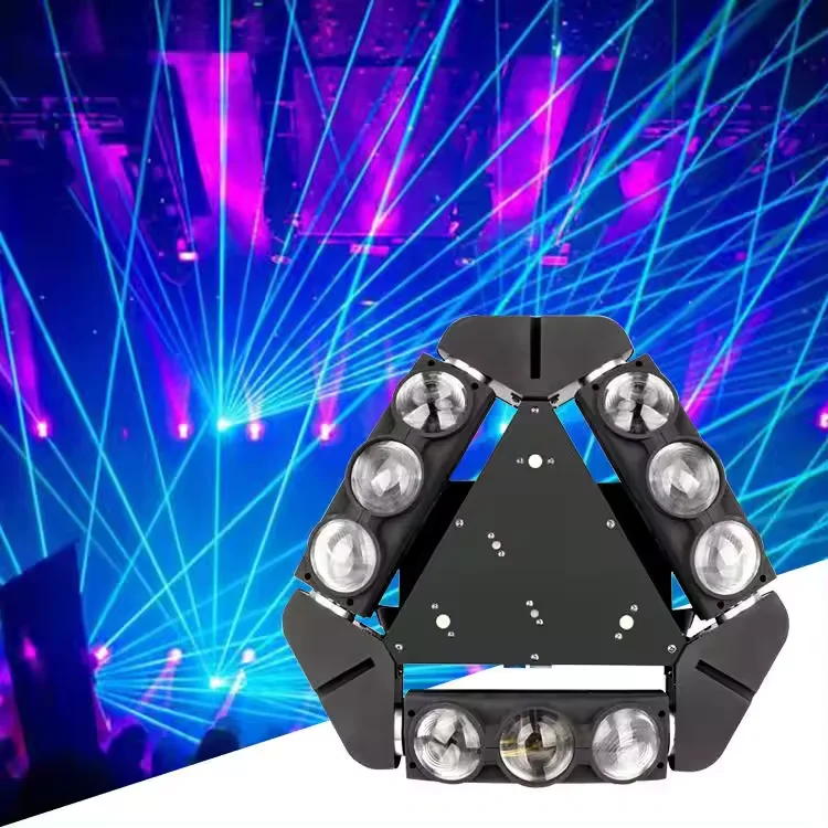 9pcs 3W Moving Head Stage Beam Lights 4-in-1 RGBW Color 9-Eyes Spider Laser with IP20 Rating DMX512 Control High CRI 80