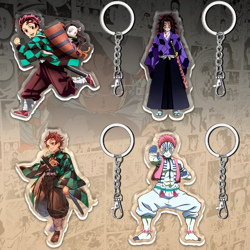 12cm Demon Slayer Acrylic Tanjiro Nezuko Anime Pattern Keychain Acrylic Backpack Pendant Key Accessories Student Holiday Gifts