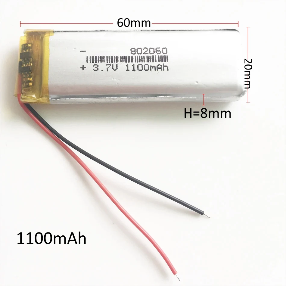 5PCS 3.7V 1100mAh Lipo Polymer Lithium Rechargeable Battery 802060 For MP3 GPS Bluetooth Speaker Recorder E-book Camera Bracele