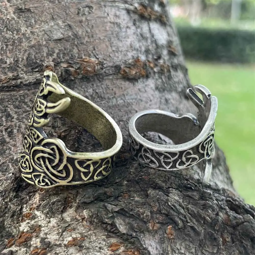 Nostalgia Viking Bear Paw Claw Veles Symbol Protection Slavic Animal Ring Open Irish Trinity Knots Talisman Jwelry
