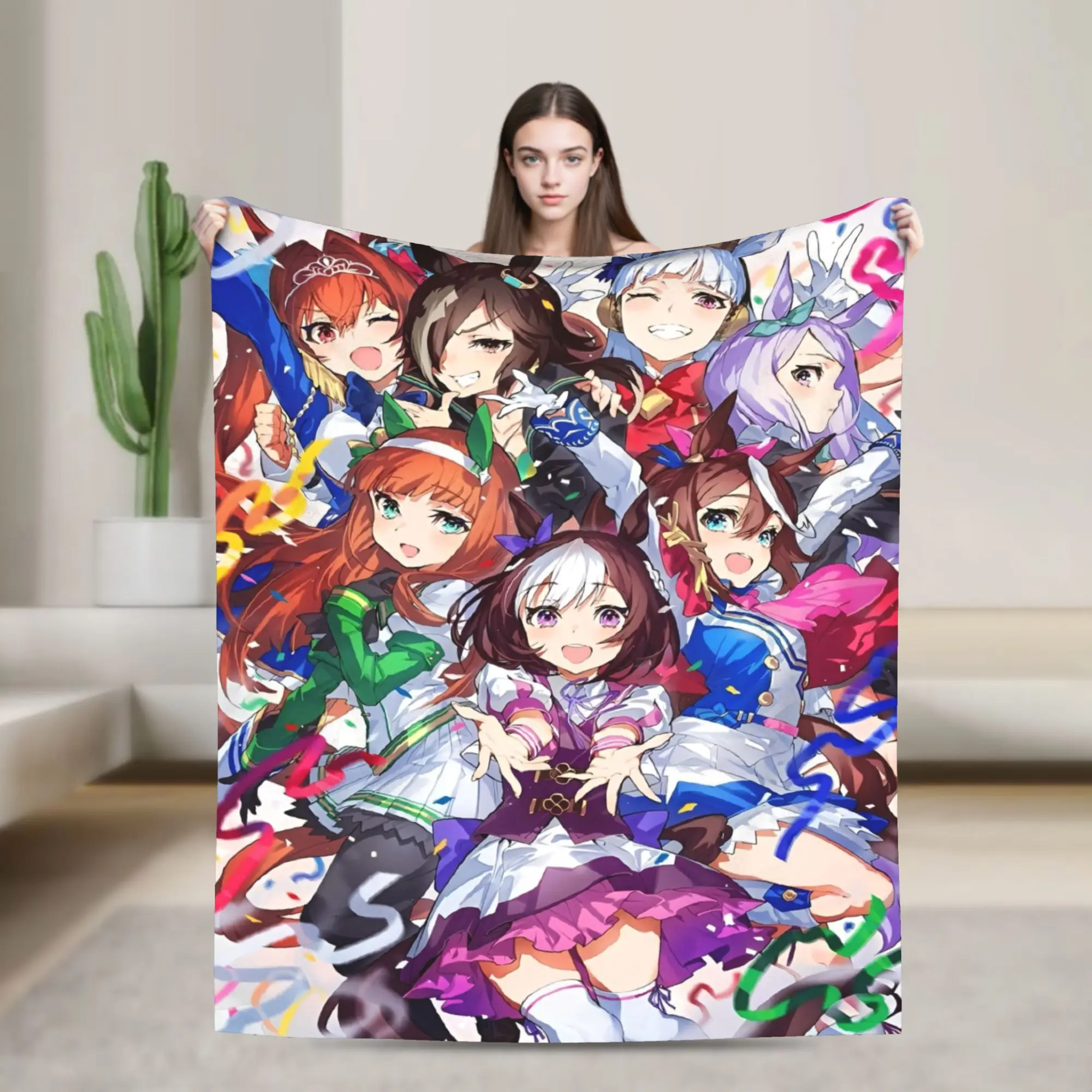 

Umamusume Pretty Derby Uma Musume Вязаное одеяло в стиле аниме Флисовые пледы Мягкое теплое покрывало с принтом для кондиционера,