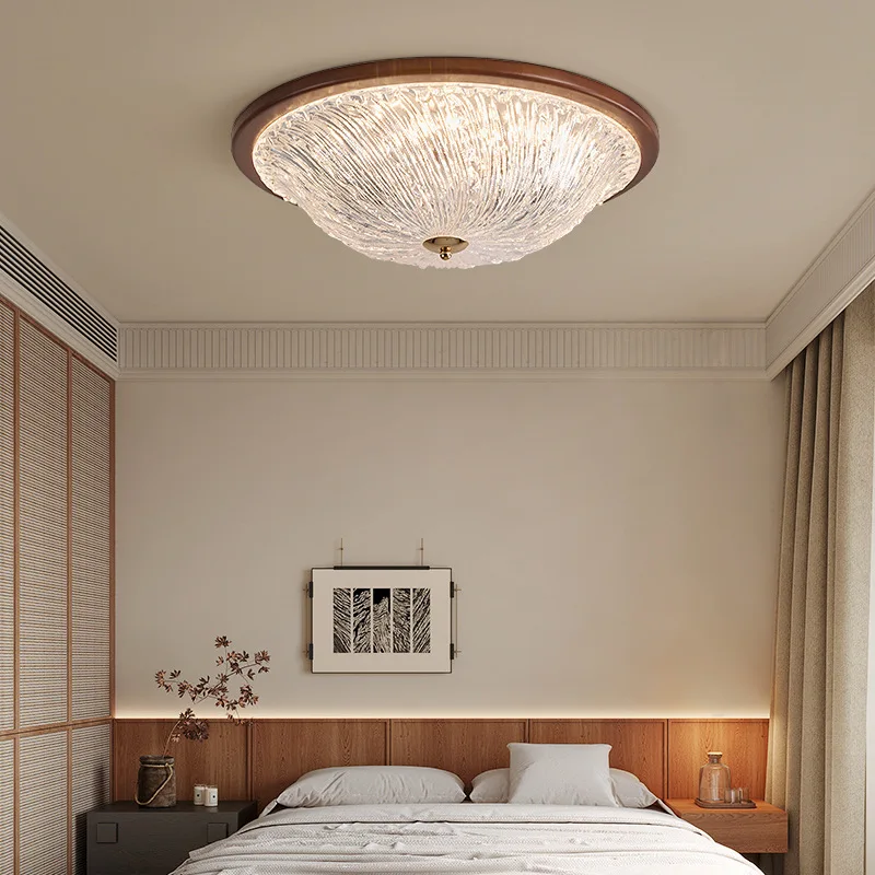 SANDYHA Retro Style Bedroom Ceiling Light Living Room Decoration LED Lamp Study Lighting Fixture Walnut Acrylic Lampshade Design