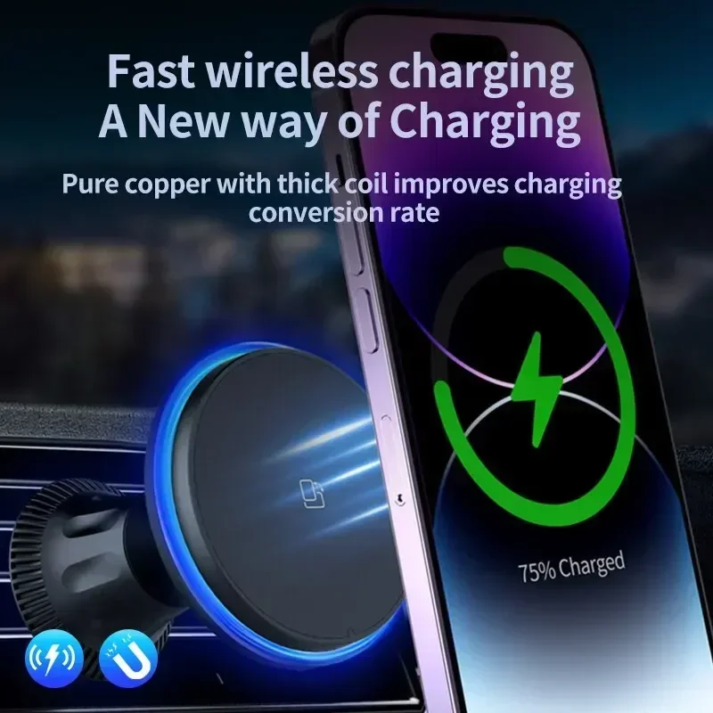 30W Magnetic Car Wireless Charger RGB For iPhone 12 13 14 15 Pro Max Macsafe Car Phone Holder Stand Mount Fast Charging Station image 5