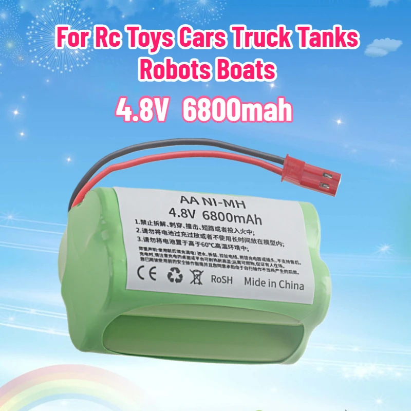 1Pcs 4.8V 6800mah AA  NiMH Battery 4.8v Rechargeable Battery Pack JST PLUG for Rc Toys Cars Truck Tanks Robots Boats