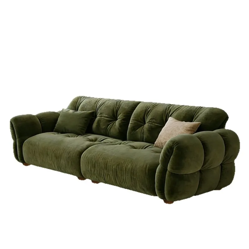 Ink velvet sofa, French retro medieval chenille dark green fabric straight row size apartment sofa