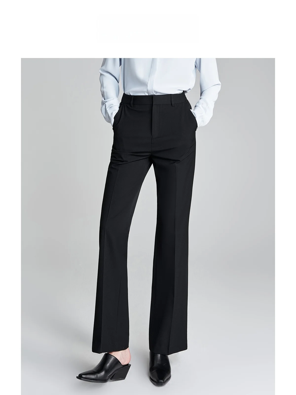 

High Waist Wide Leg Pants Women's Black Micro Flared Suit Trousers for Interview Commuter Style Zipper Closure Polyester Blend