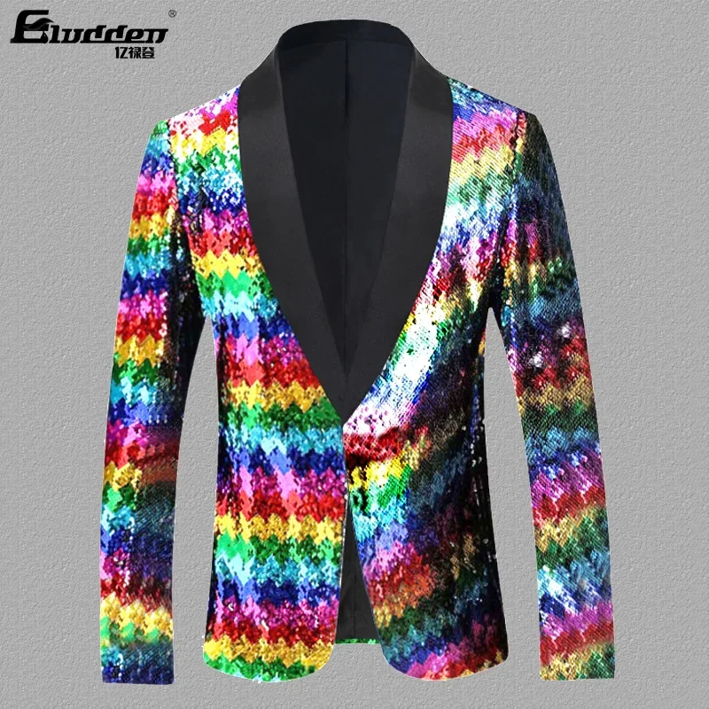 

HOO 2024 Men's Sequined Performance blazer Singer Host Stage Performance Personality, Trend, Fashion blazer