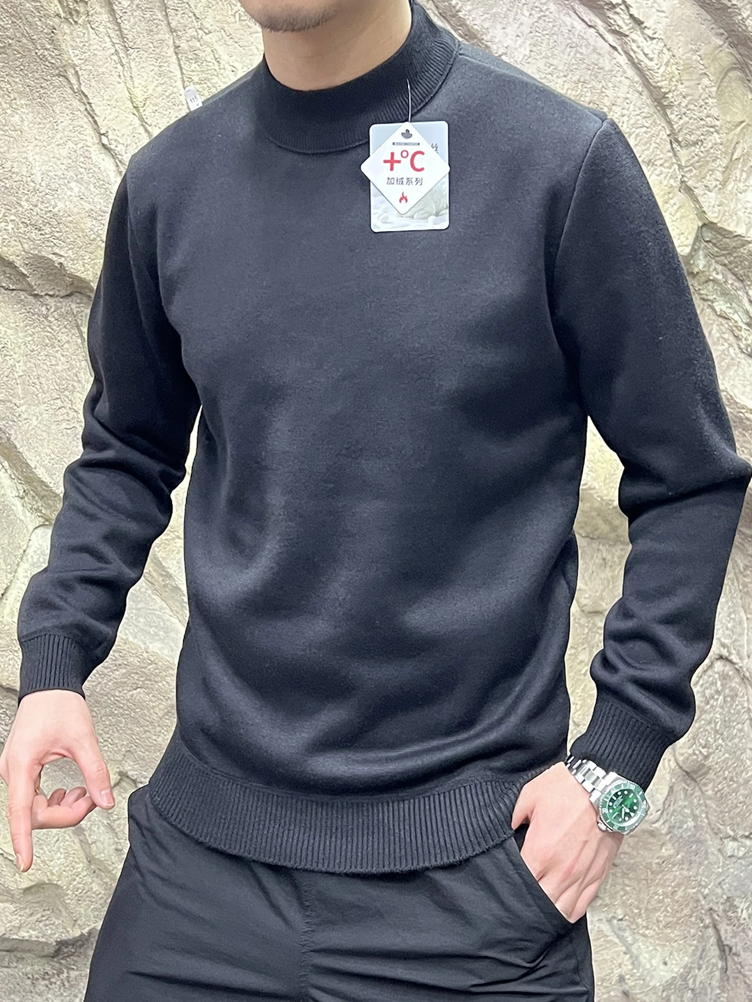 Fce Foderato Maglia Mista di Lana di Seta Casual da Uomo Faionable Collo Semi Alto Maglione Lavorato a Maglia Confortevole Miscela di Poliestere Lungo...