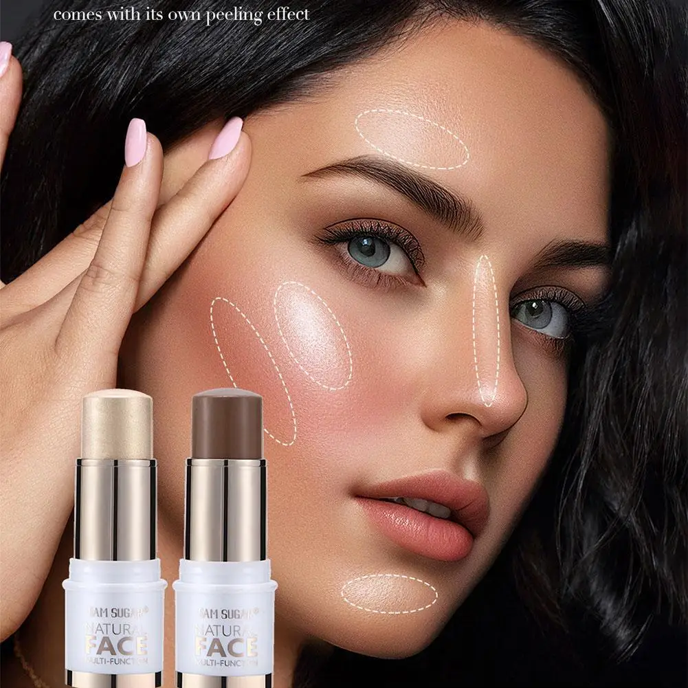 Bastão de contorno de destaque 3 em 1, bastão multifuncional para escultura facial para blush de bochecha, kit de contorno portátil para todos os tons de pele