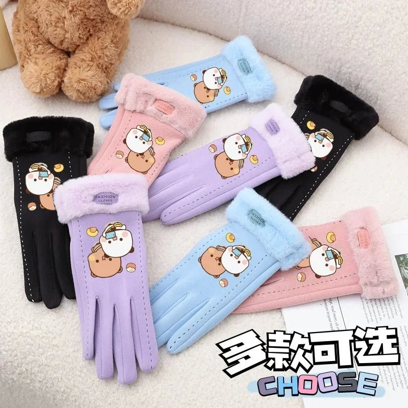 Yier Bubu And Dudu Gloves Kawaii Cold-Proof Winter Finger Thickening Gloves Plush Warm Children Toddler Christmas Gifts