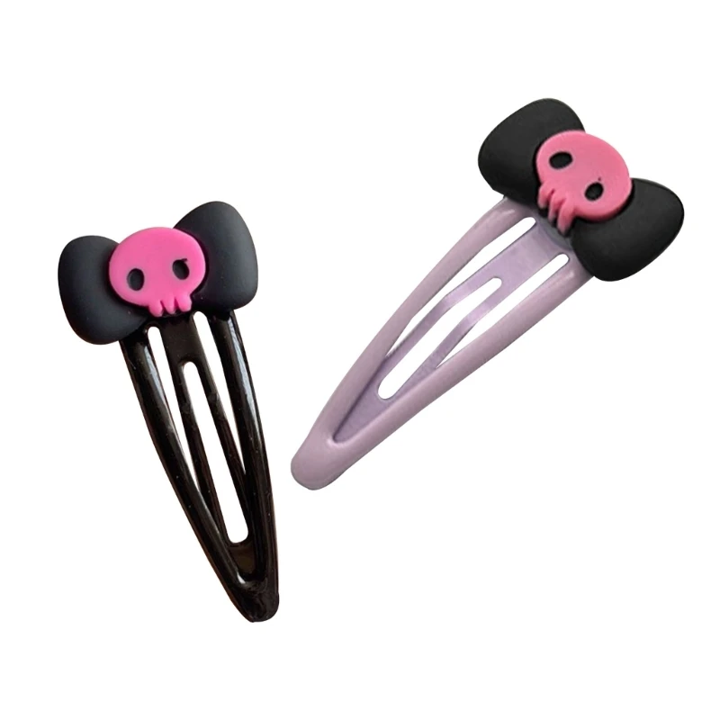 Ins Style Black/ Purple Bowknot Skull Hairpin for Woman Cute Style Hair Clip Aesthetics Cream Feeling Hair Accessories