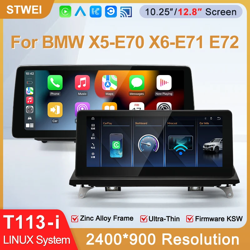 STWEI 2026 New Slim Screens Linux System 12.8inch 2400X900 Resolution For BMW X5 X6 E70 E71 Wireless CarPlay Auto player  KSW