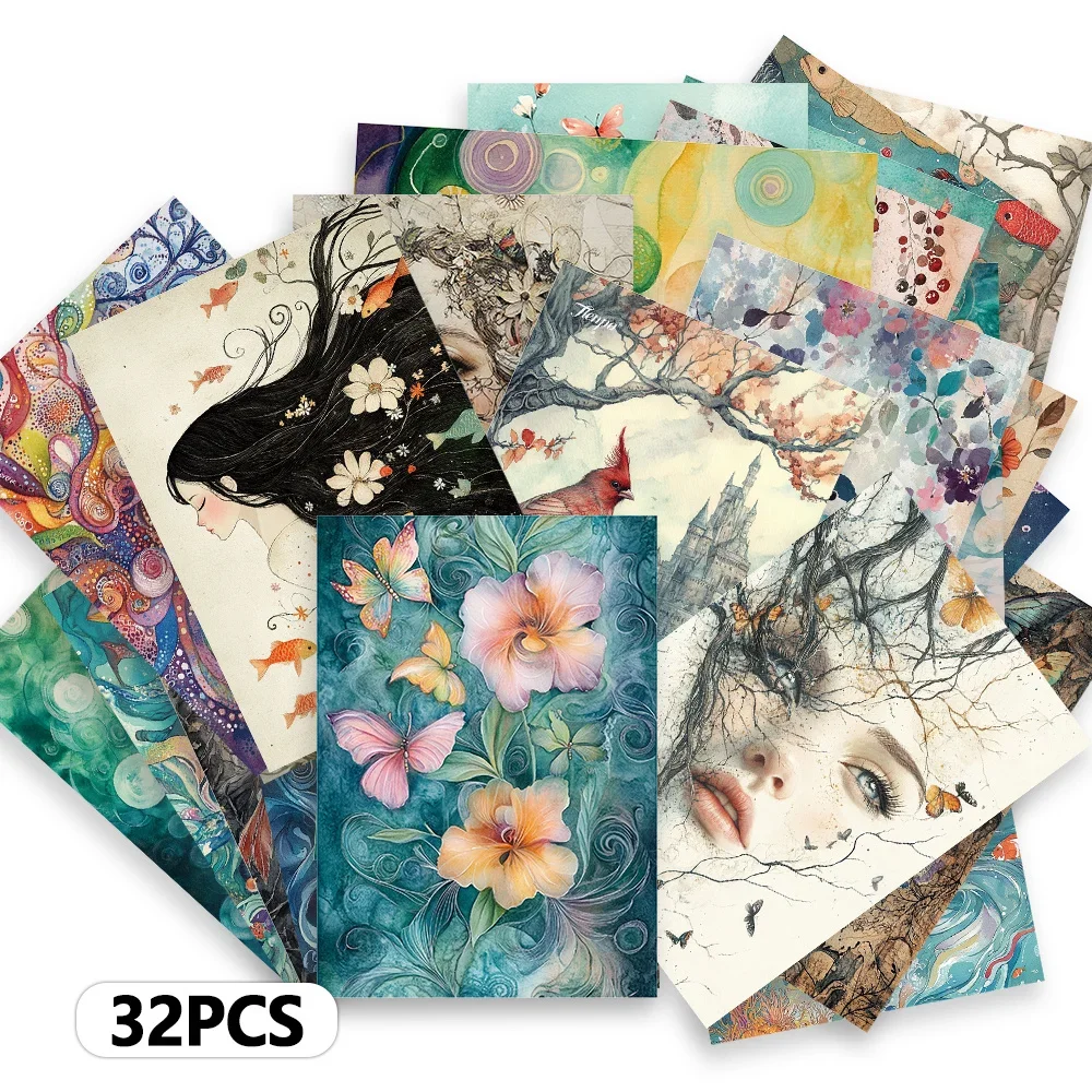 32 Stück, Blumenmädchen im Waldstil, Postkarten, Dekoration/Grußkarten/Postkarten, hochauflösender Druck, sammelbar und per Post verschickbar