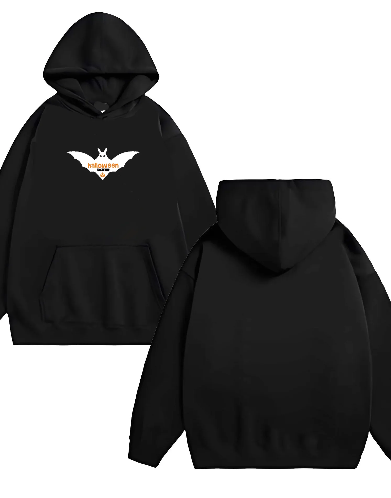 Nowa bluza z kapturem w minimalistycznym stylu na rok 2025, luźna, o gramaturze 330 g/m², z nadrukiem uroczego, halloweenowego motywem nietoperza.