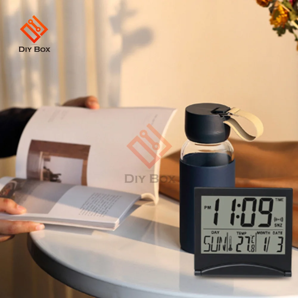 LCD Lipat Digital Jam Elektronik Termometer Higrometer Jam Alarm Desktop Stasiun Cuaca Desktop Sensor Suhu