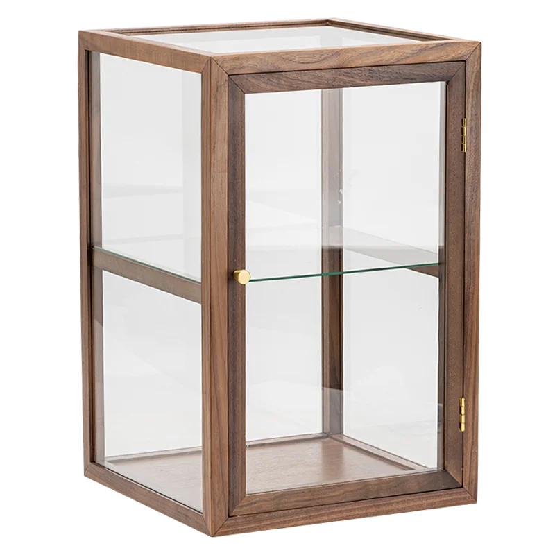 خزانة عرض زجاجية من خشب الجوز الأسود في أمريكا الشمالية، مجموعة شاي Wenwan، خزانة عرض سطح المكتب، خزانة تخزين الغبار