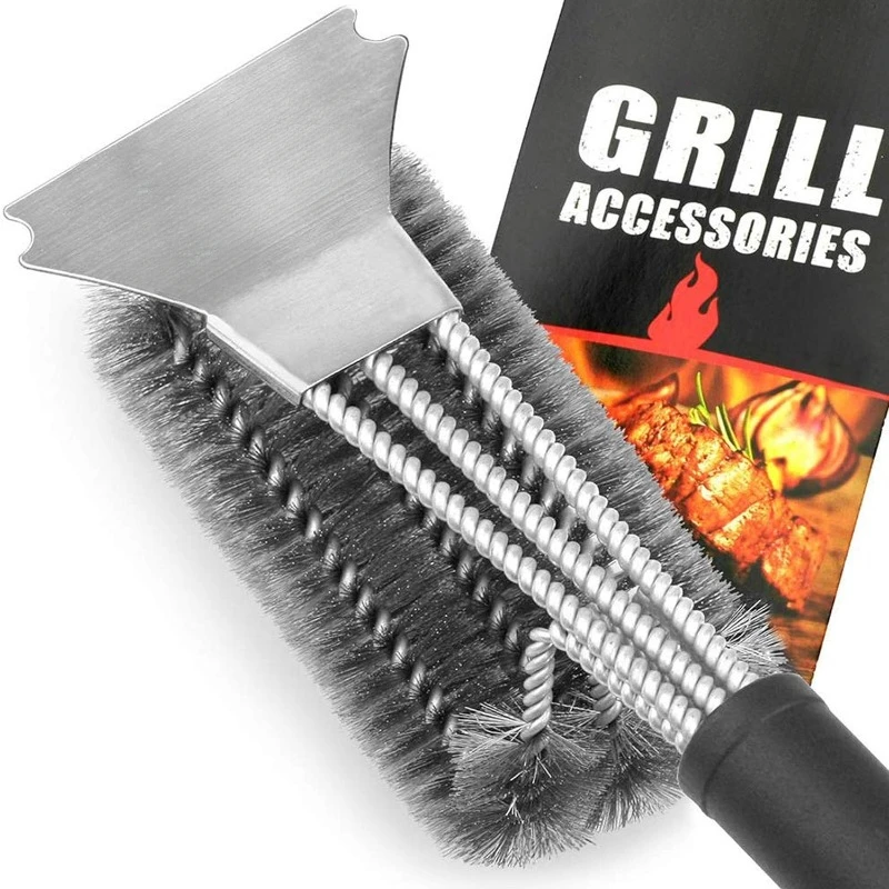 

Grill Brush and Scraper BBQ Brush for Grill, Safe 18" Stainless Steel Woven Wire 3 in 1 Bristles Grill Cleaning Brush, BR-4516