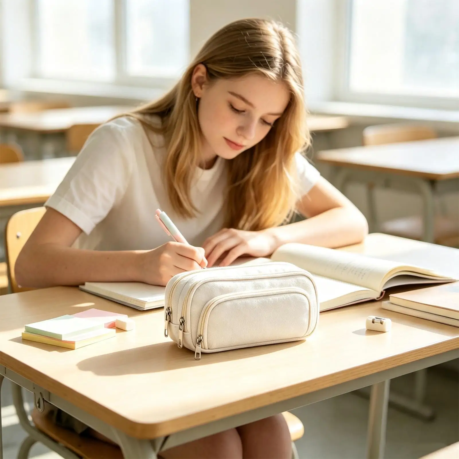 Pencil Case Multi Compartment Stationery Organizer Stationery Storage Makeup Bag For Middle School College Dorm Backpack Kids
