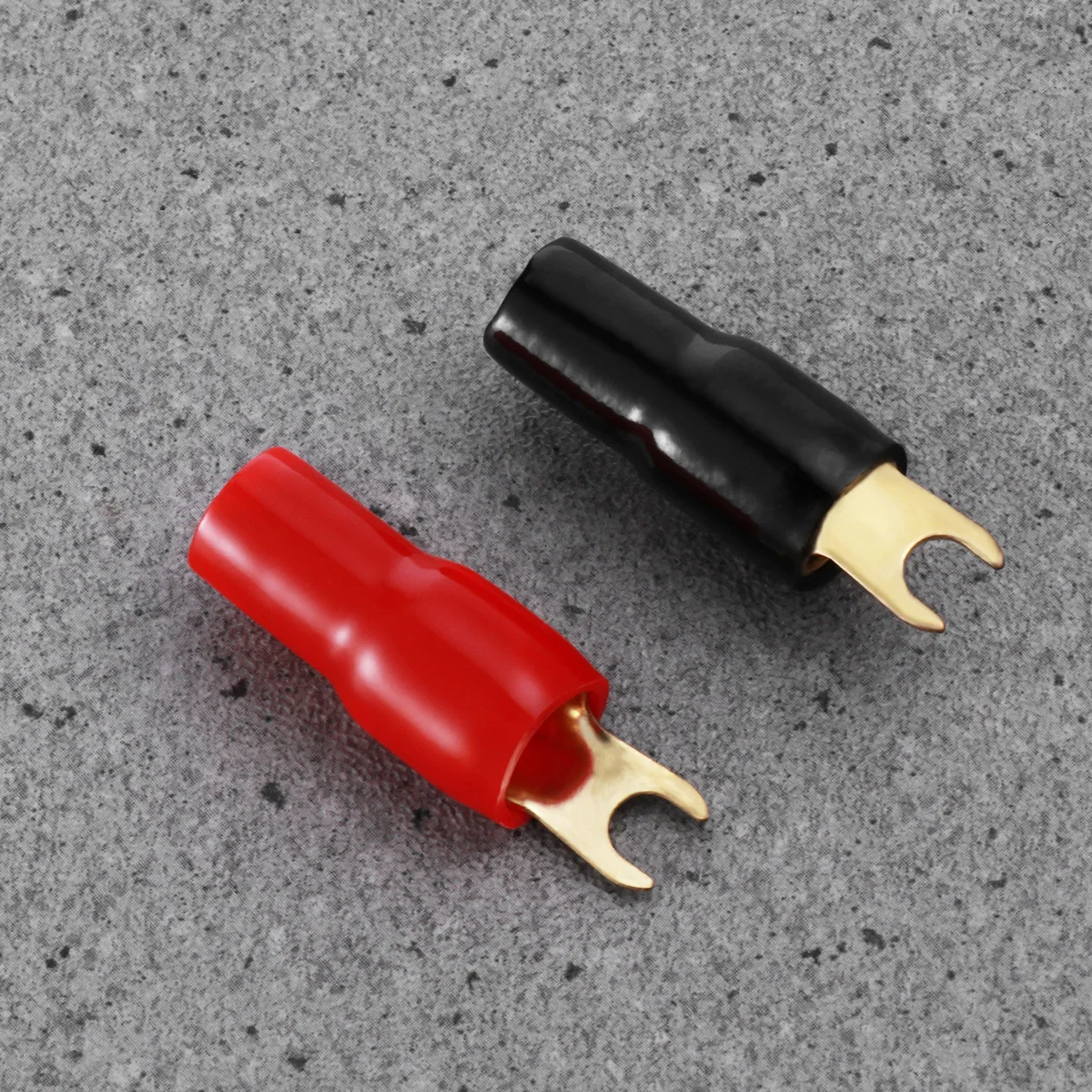 

5Pairs Speaker Wire Connectors Gold Plated Copper 4 Gauge Spade Terminal Fork Crimp Barrier Spades Red Black Crimp Connectors