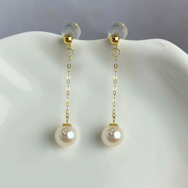

NYMPH 18K Gold Earrings Fine Jewelry AU750 Natural Freshwater Pearl Round Wedding Party For Women Simple E393