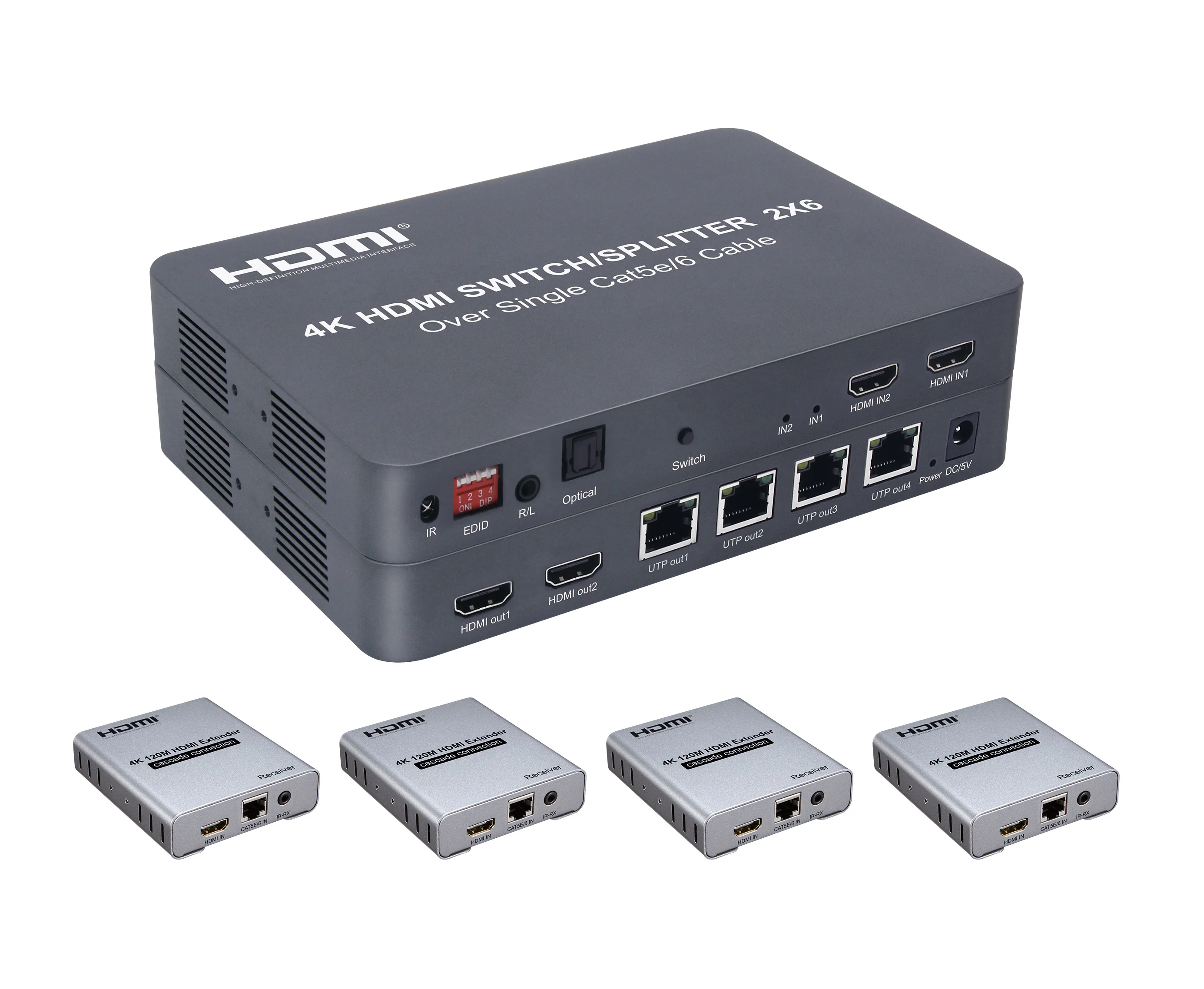 

4K Hdmi Switch Splitter 2x6 with Extend 120m Receiver