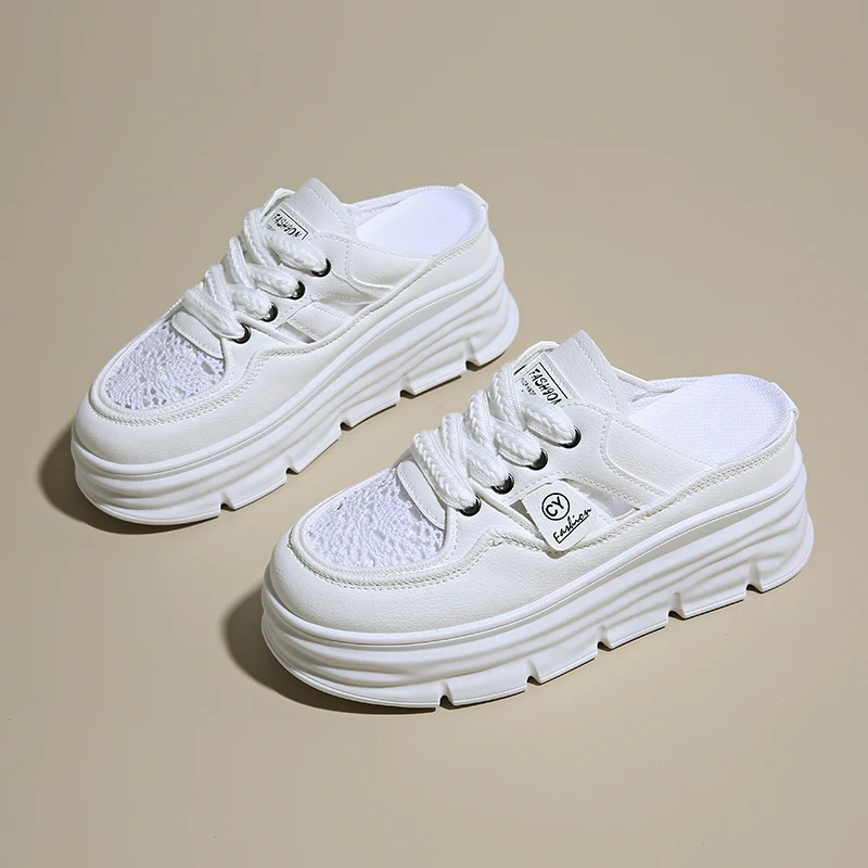 

Весна и лето 2023, новые тапочки Baotou на толстой подошве, женские маленькие белые туфли, полутапочки на толстой подошве с маффином