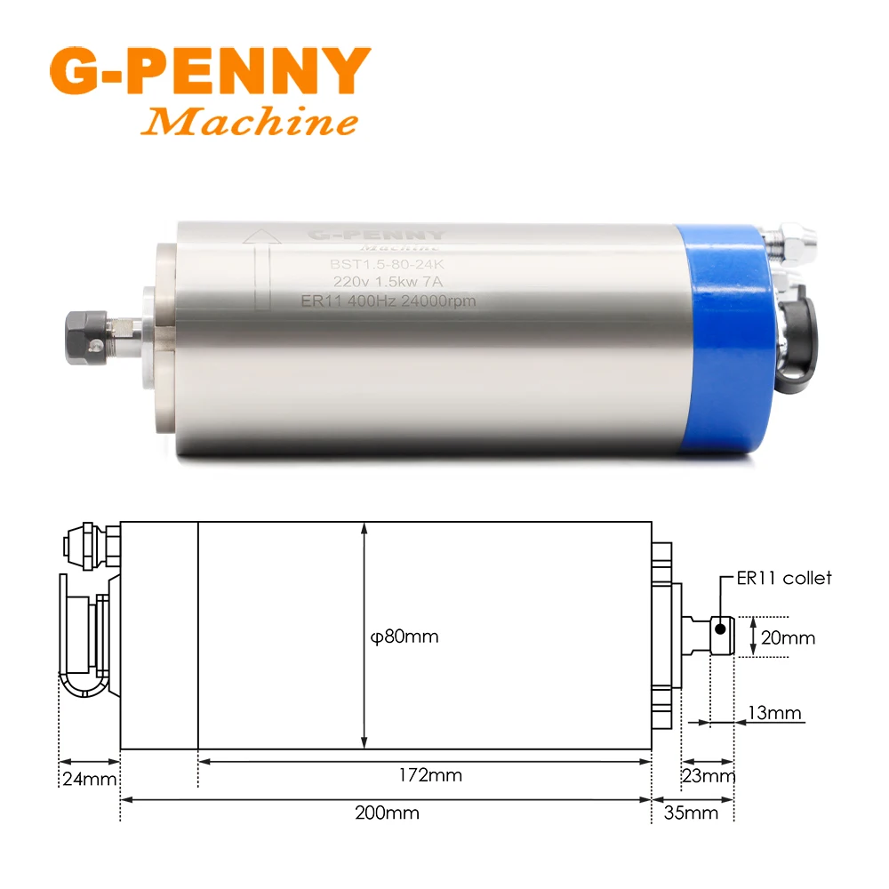 G-PENNY 1.5kw ER11 220V 380V Water Cooled Spindle Motor Kit 1.5kw YL42 Inverter 80mm Bracket Water Pump