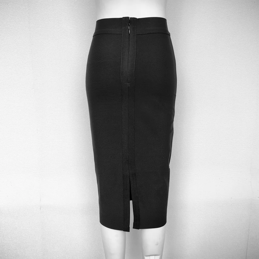 BEAUKEY Classic Bandage Knitted Split White Skirts Midi High Waist Black Classic Fashion Long Skirts Bosycon Elastic Thick Skirt