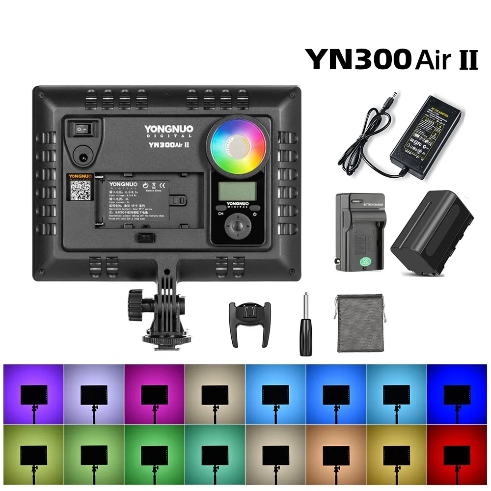 To YN300AIR II RGB LED Camera Video Light,Optional Battery with Charger Kit Photography Light + AC adapter