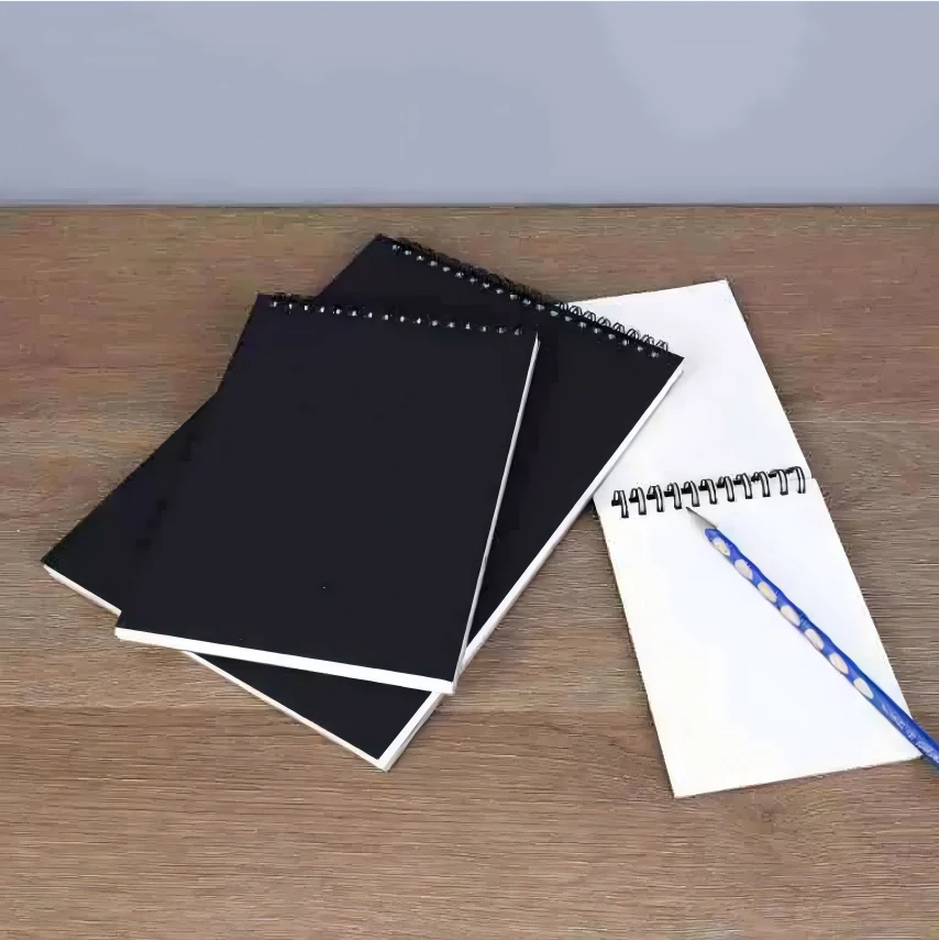 Flip up spiral sketchbook with black card or kraft paper cover, simple drawing notebook suitable for students and professionals