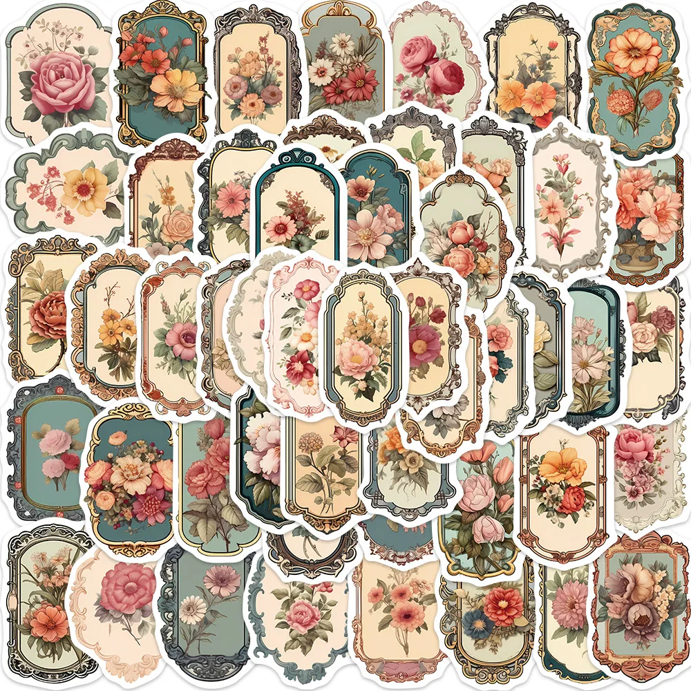 50 sztuk Vintage Flower Mirror Graffiti Stickes, dekoracja gitara Laptop bagaż DIY wodoodporna naklejka
